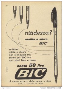 Locandina pubblicitaria, anni '60, di una storica marca produttrice di penne a sfera. La sede commerciale italiana era sita al Vigentino, in Via Quaranta. (l'inserto non costituisce pubblicita' o invito all'acquisto).