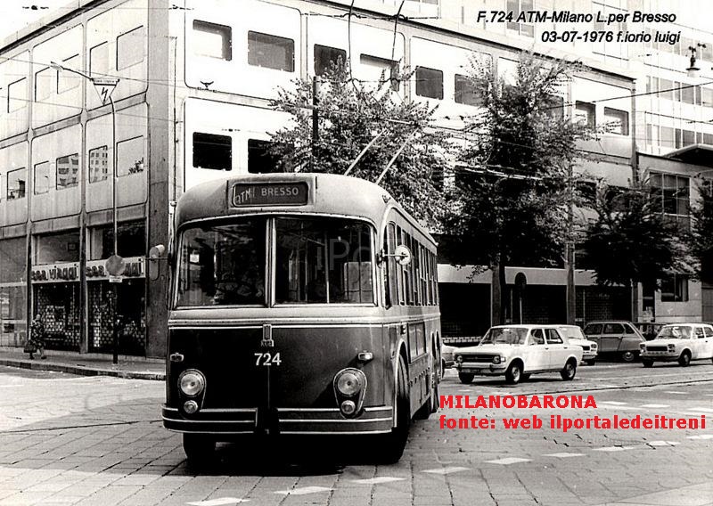 Filobus linea Milano Bersso, FIAT 672F TIBB CANSA, 1975/76 circa, in Via Fabio Filzi angolo Via Luigi Galvani, vicinanze Stazione Centrale, Melchiorre Gioia. Fonte: web ilportaledeitreni.