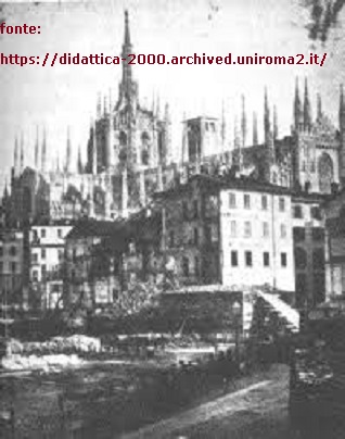 Vicinanze Piazza Duomo, 1860 circa, immagine coincidente con l'esecuzione progetto urbanistico di risistemazione.
