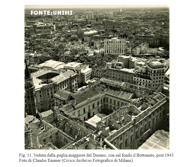 1943 (o posteriore), dalla guglia maggiore del Duomo una panoramica degli ultimi caseggiati superstiti del Bottonuto.