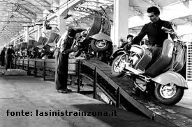 Stabilimenti Autobianchi , linea di assemblaggio della Lambretta, anni '60.