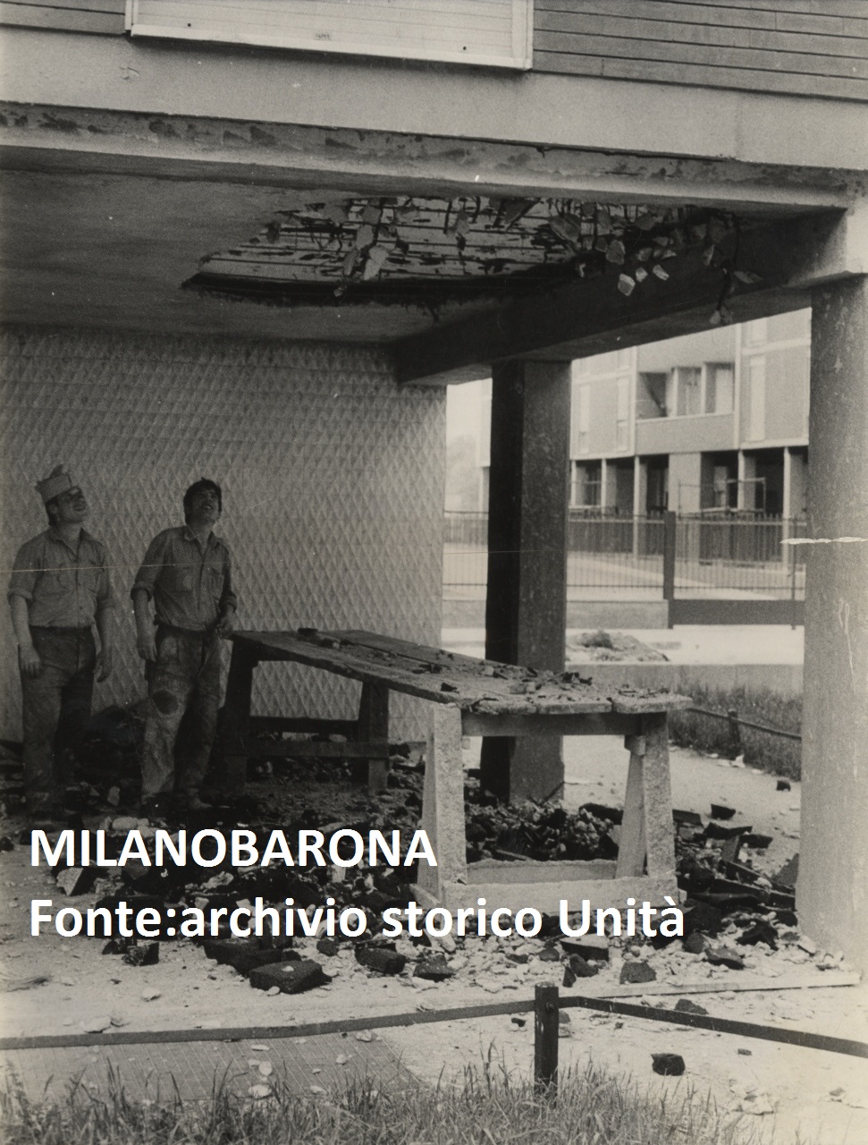 Barona-Moncucco, 1965, costruendo quartiere Spezia. Via RImini, cedimento soffitti porticato complessi di edilizia convenzionata ex IACP Milano.